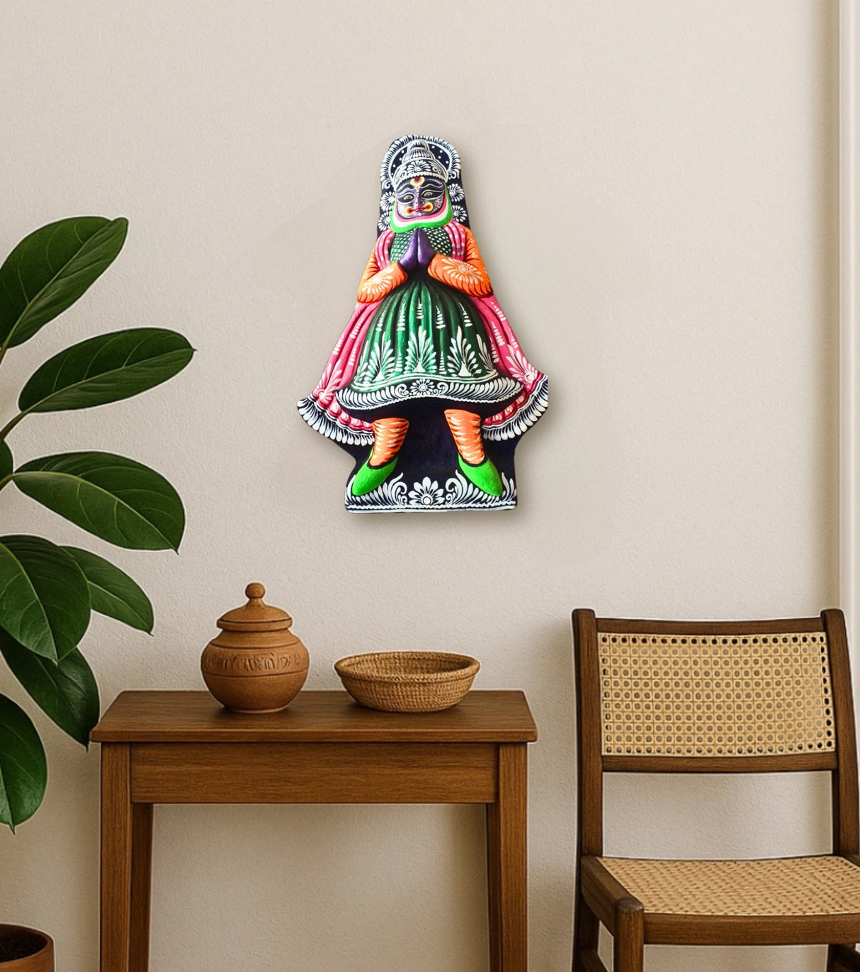 Purulia Chhau Wall Mask – Folded Hands Avatar | Handcrafted Folk Namaskar Mask from Bengal - Retail Maharaj