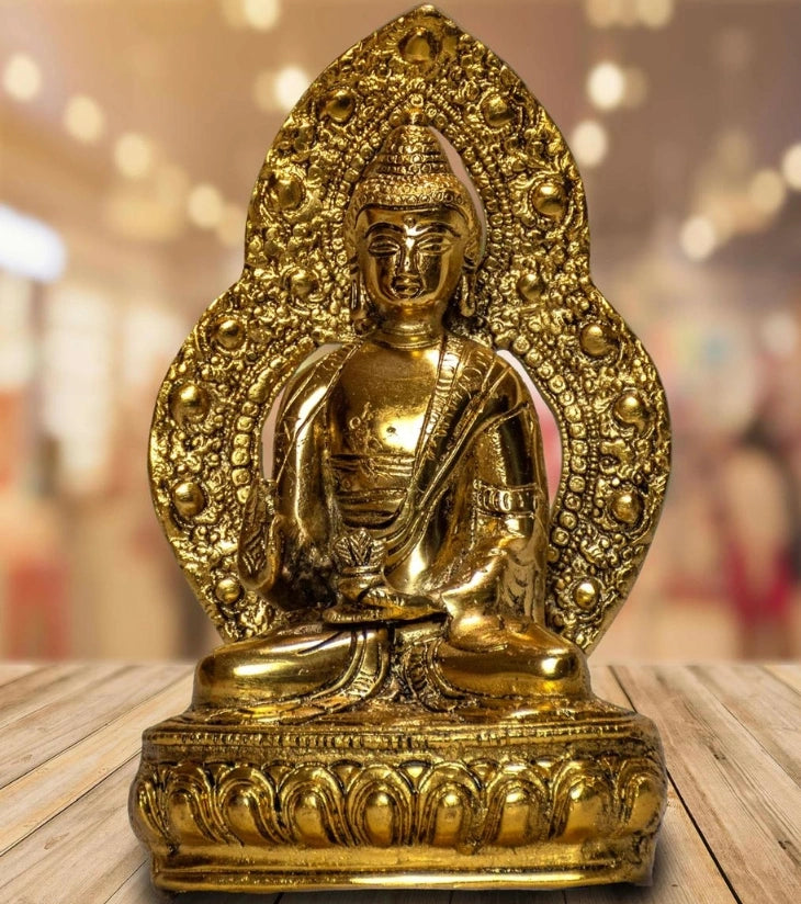Buddha Idol in Golden Alloy Metal – Meditation Masterpiece, Dhyana Mudra Statue for Home Decor & Meditation Spaces - Retail Maharaj