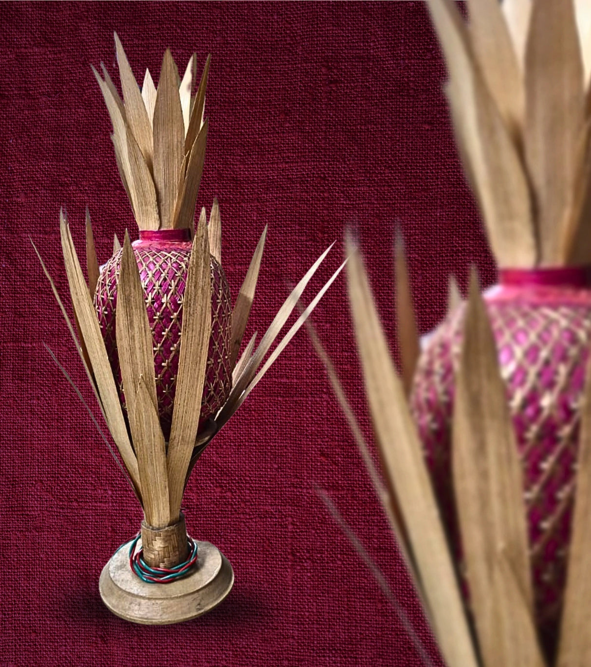Tripura Handmade Bamboo & Cane Table Lamp – Pineapple-Inspired Tribal Design | Eco-Friendly Artisan Home Decor (18 inch) - Retail Maharaj