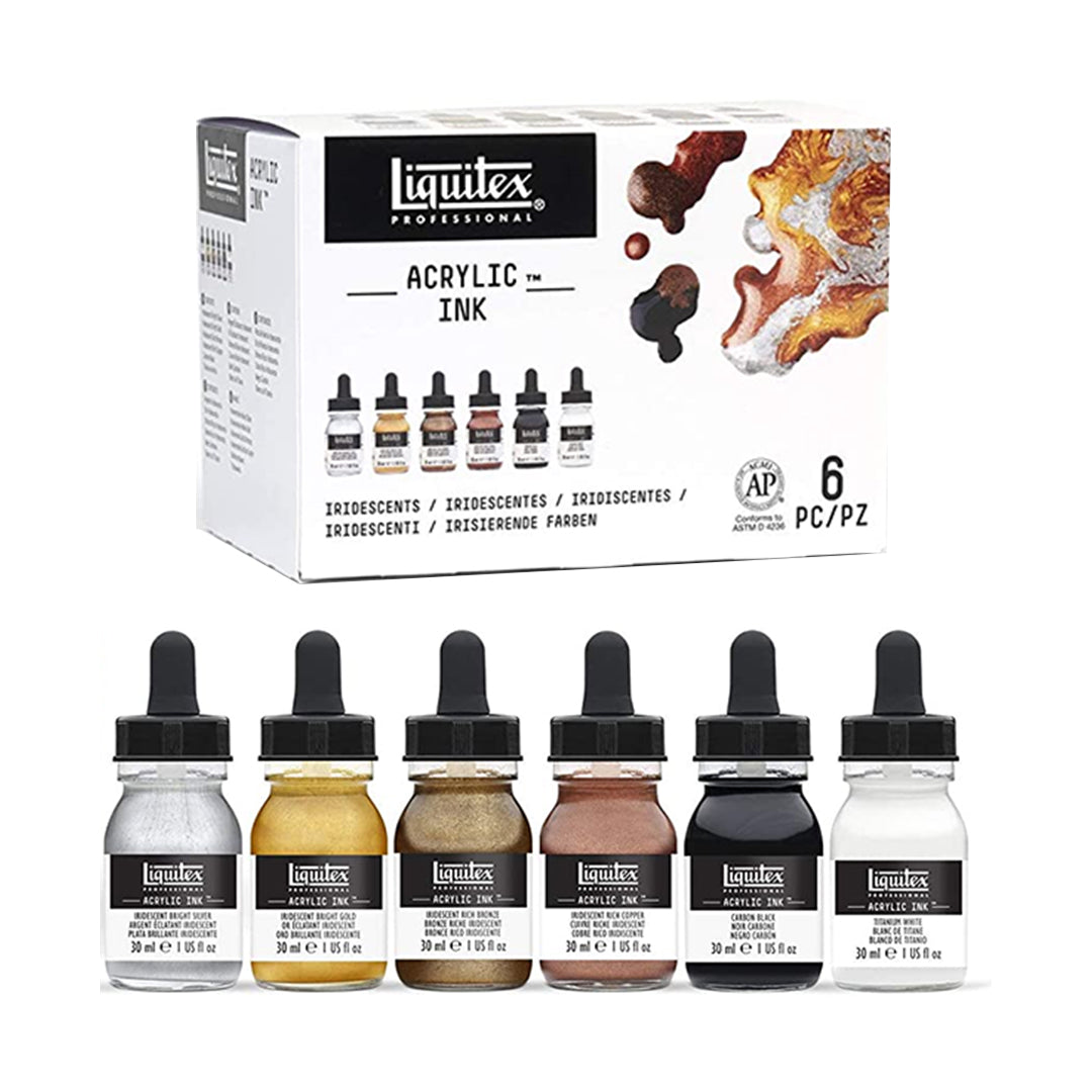 Liquitex Professional Acrylic Ink Set of 3 & 6 (Essential & Iridescent Colours) - Retail Maharaj