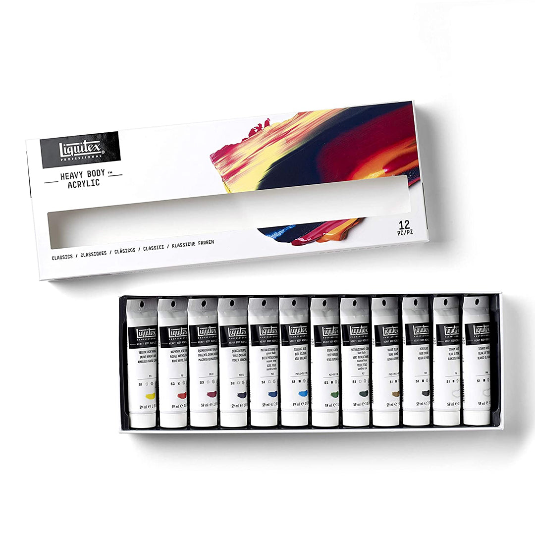 Liquitex Professional Heavy Body Acrylic Classic Set of 12 Artist Paints for Canvas and Mixed Media - Retail Maharaj