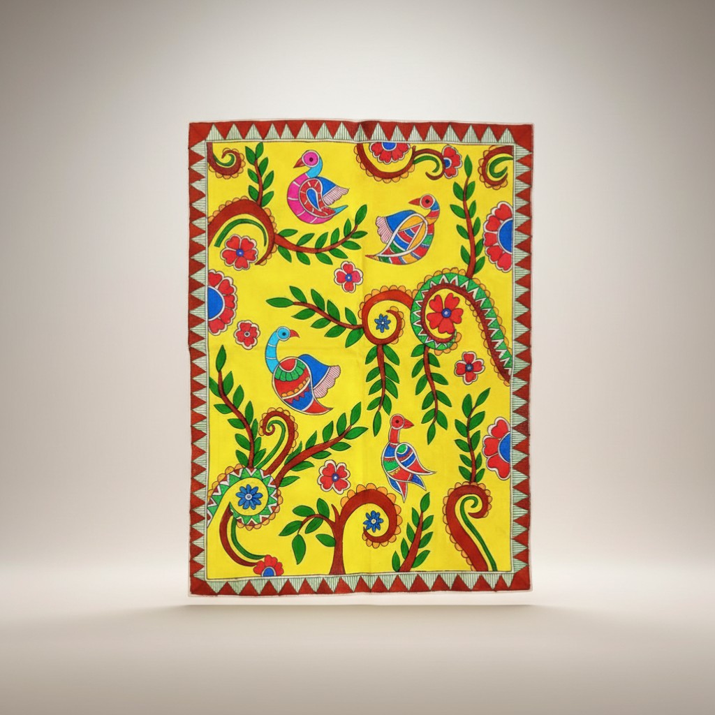 Handmade Madhubani Painting – Birds on a Branch | Mithila Art Traditional Handmade Cloth - Retail Maharaj