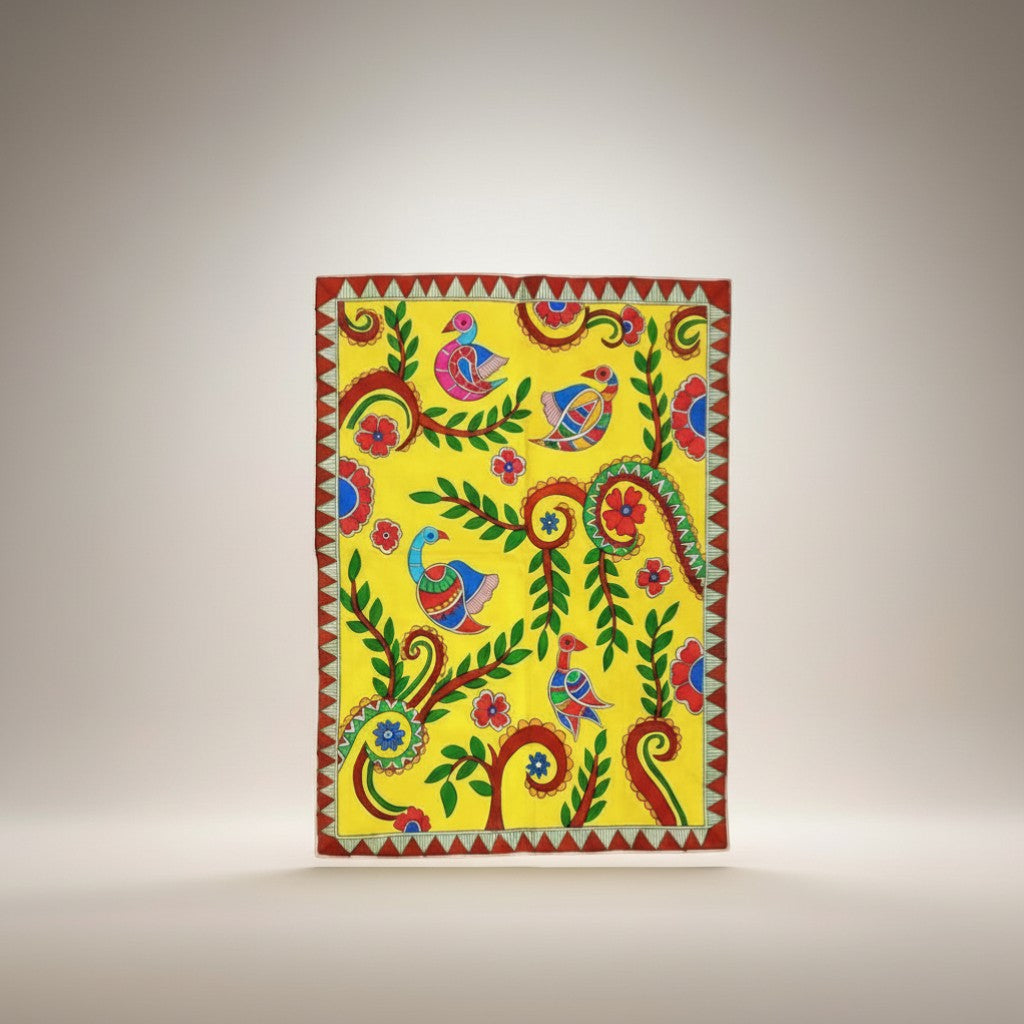 Handmade Madhubani Painting – Birds on a Branch | Mithila Art Traditional Handmade Cloth - Retail Maharaj