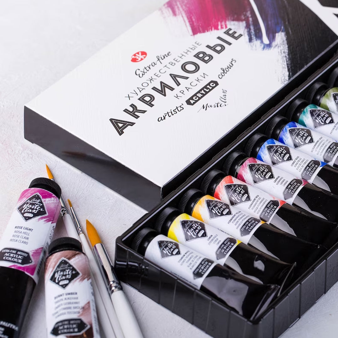 Master Class Acrylic Colour Set of 12 Professional Artist Paints 18ml Tubes - Retail Maharaj