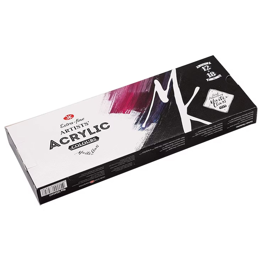Master Class Acrylic Colour Set of 12 Professional Artist Paints 18ml Tubes - Retail Maharaj
