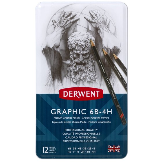 Derwent Graphic Graphite Pencil Set Medium Grades 6B to 4H - Retail Maharaj