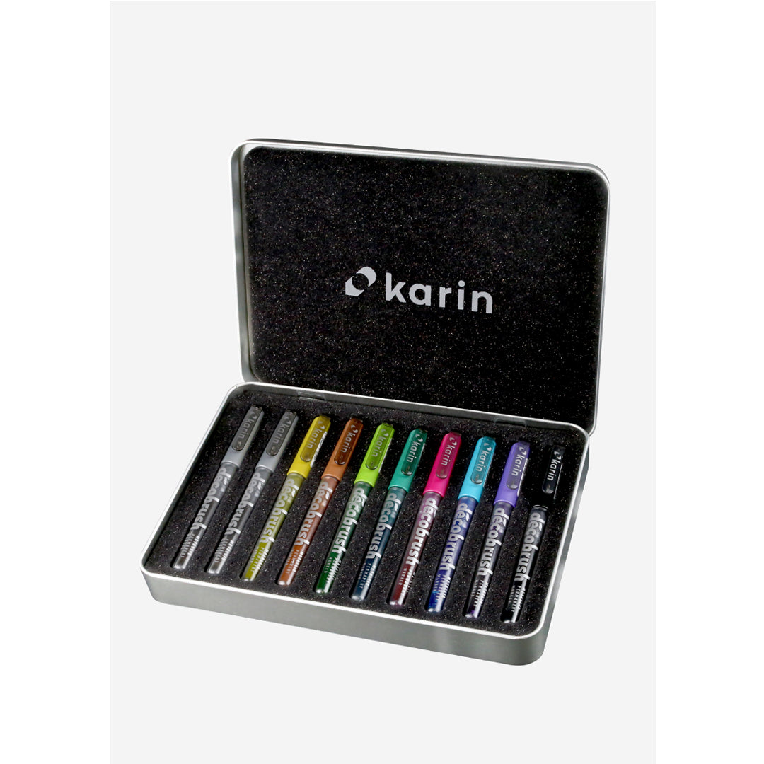 Karin Deco Brush Metallic Brush Markers Set of 10 in Metal Box - Retail Maharaj