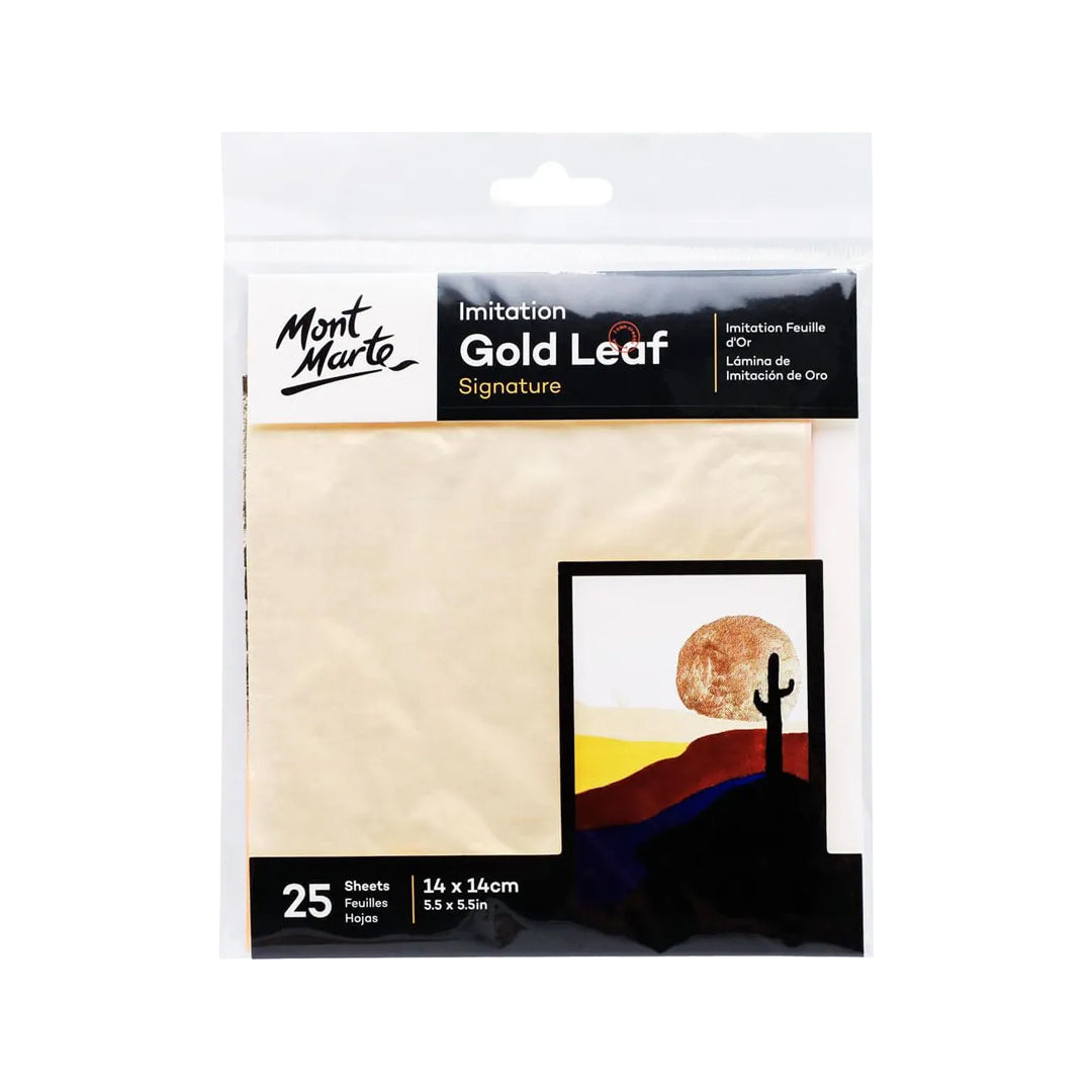 Mont Marte Imitation Gold, Silver & Copper Leaf (25 Sheets) & Leafing Size 60ml - Retail Maharaj