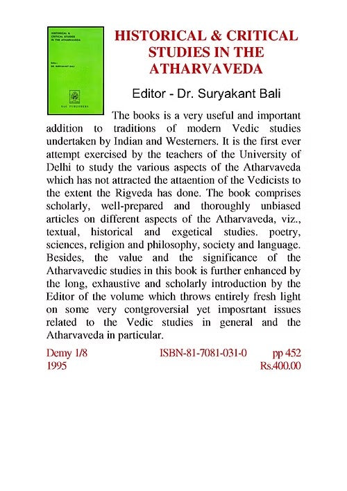 HISTORICAL & CRITICAL STUDIES IN THE ATHARVAVEDA - Retail Maharaj