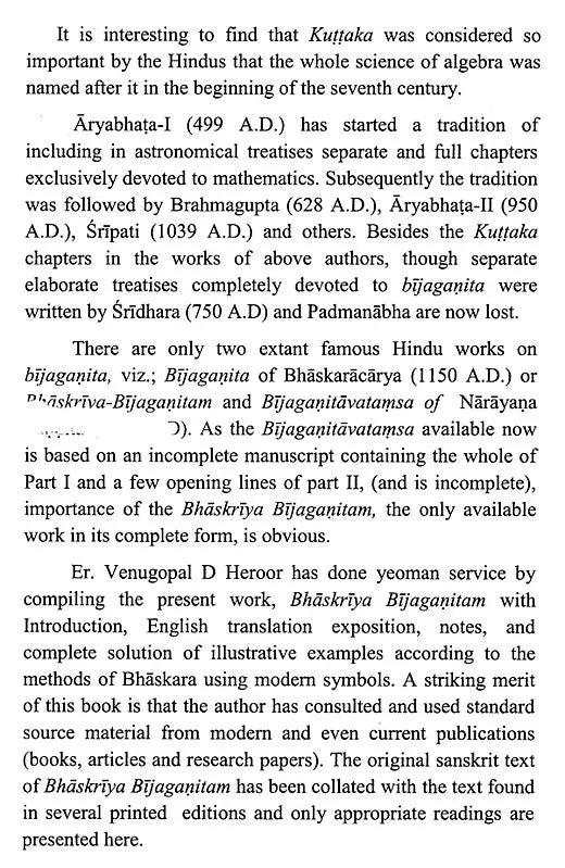 Bhaskariya Bijaganitam With Introduction English Translation Explanation And Notes By Venugopal D Heroor - Retail Maharaj