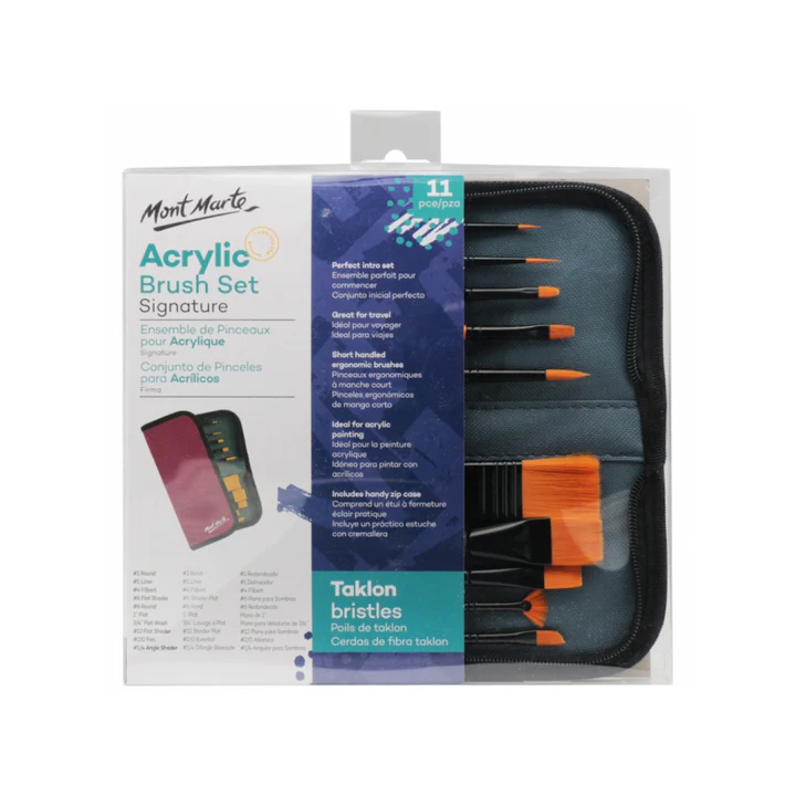 Mont Marte Taklon Brush Set in Wallet 11 Piece Acrylic - Retail Maharaj