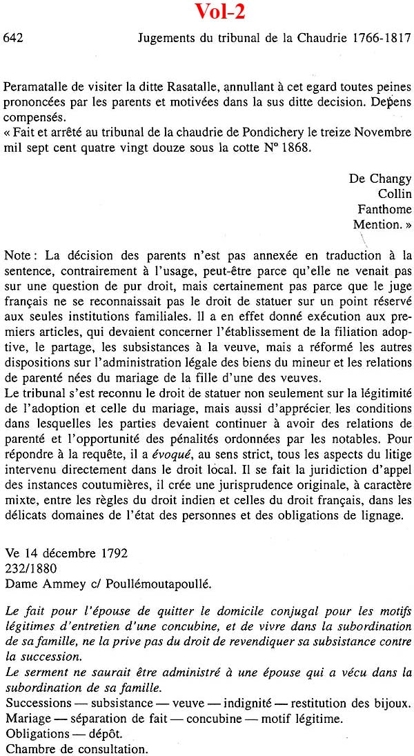 Jugements du Tribunal de la Chaudrie de Pondichéry 1766–1817 (Set of 2 Volumes) - Retail Maharaj