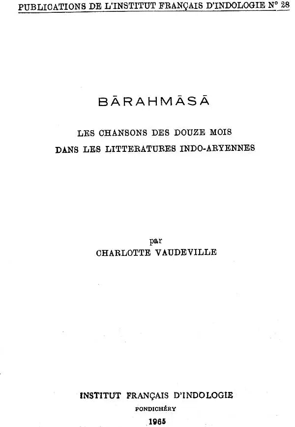 Barahmasa: Les Chansons Des Douze Mois Dans Les Littératures Indo-Aryennes (An Old and Rare Book) - Retail Maharaj