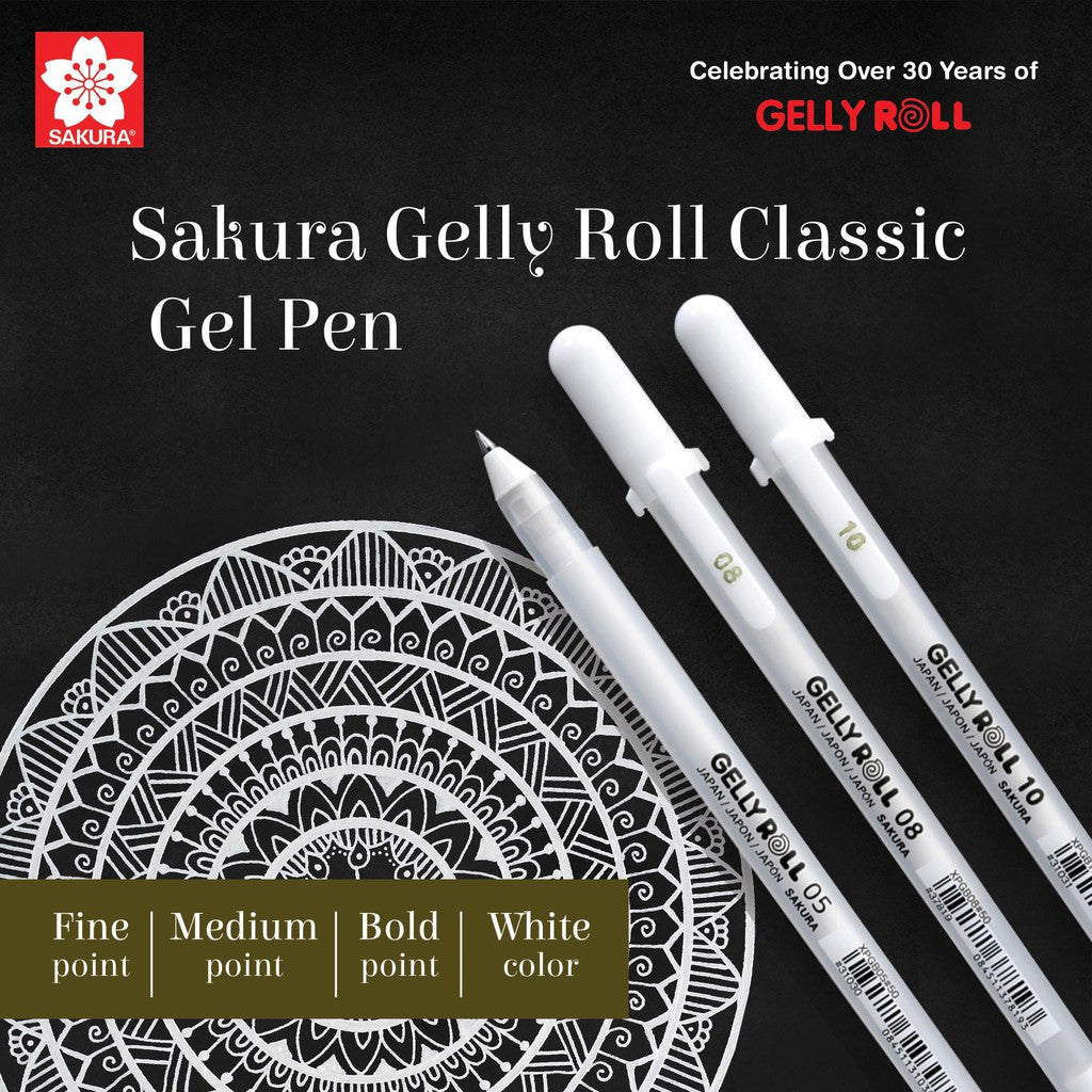 Sakura Gelly Roll White Gel Pen Open Stock Multiple Tip Sizes - Retail Maharaj