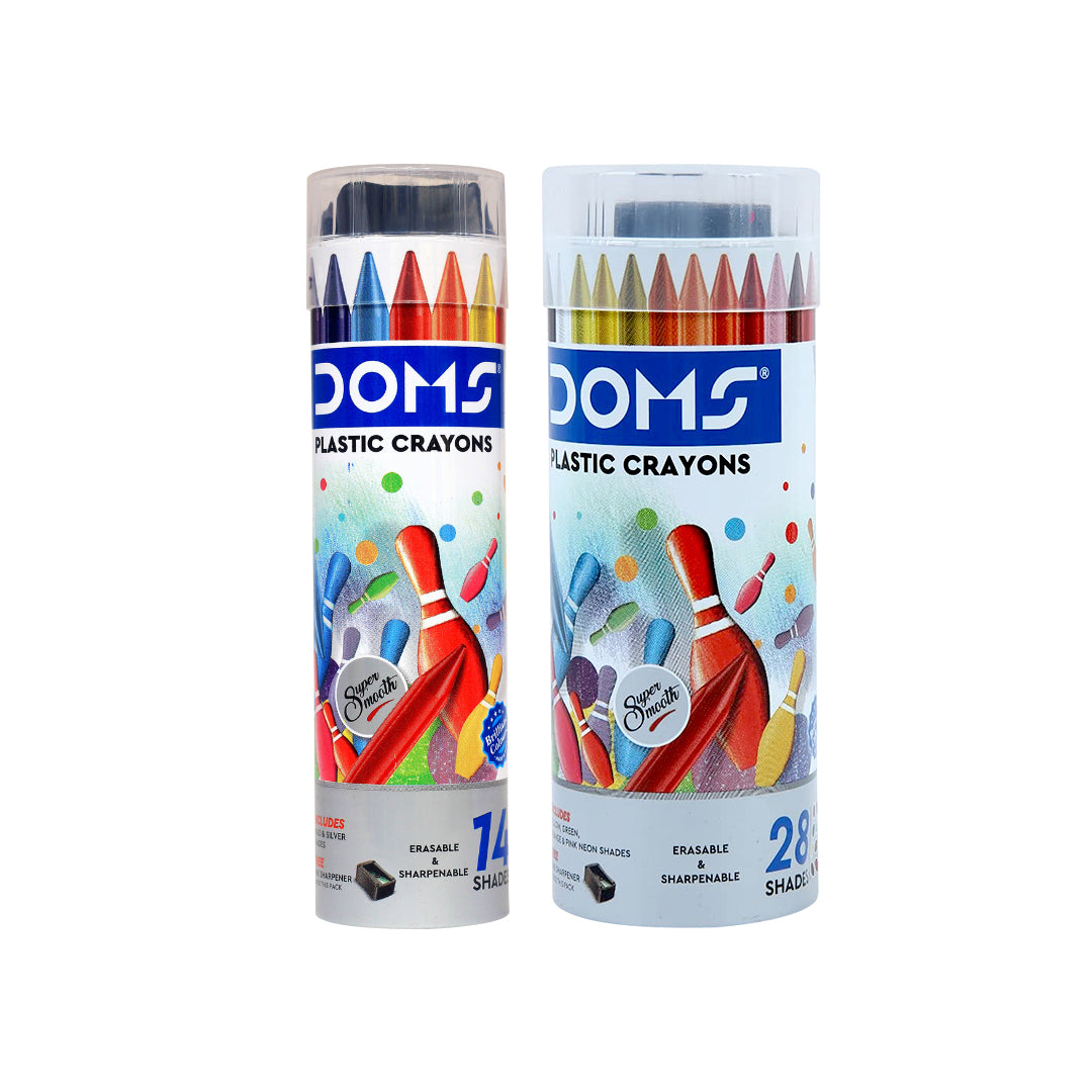 DOMS Plastic Crayons Round Tin Pack – 14 - Retail Maharaj