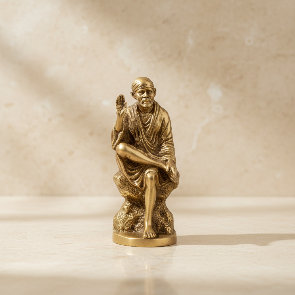 Sai Baba Statue – 4 x 1.5 Inches | Brass Saibaba Idol / Sai Baba Murti for Home Temple & Pooja Decor - Retail Maharaj