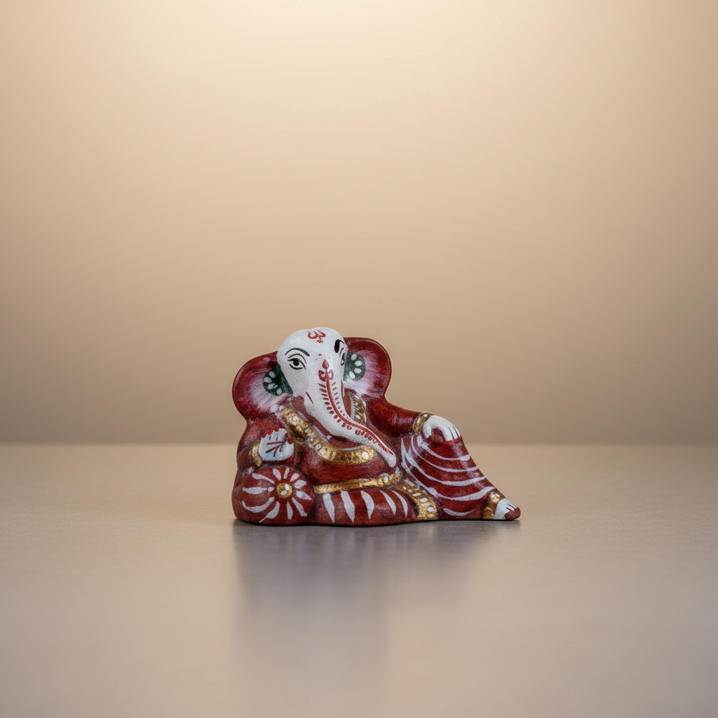 Resting Ganesh Murti – Painted Aluminium Vinayagar Statue / Resting Ganesha Idol for Pooja (2 x 2.5 Inches) - Retail Maharaj