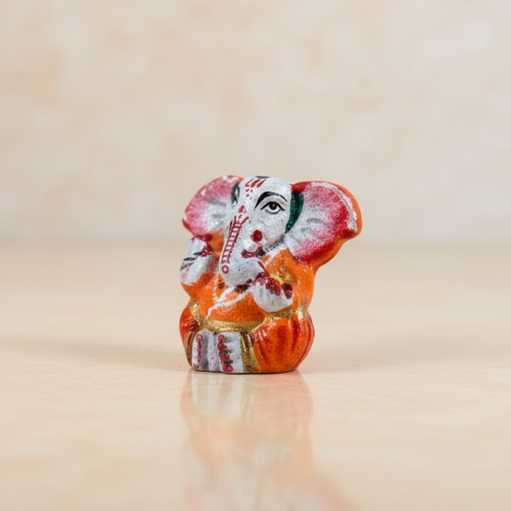 Painted Ganesh Murti – Aluminium Vinayagar Statue / Big Ear Ganesha Idol for Pooja (1 x 1.5 Inches) - Retail Maharaj