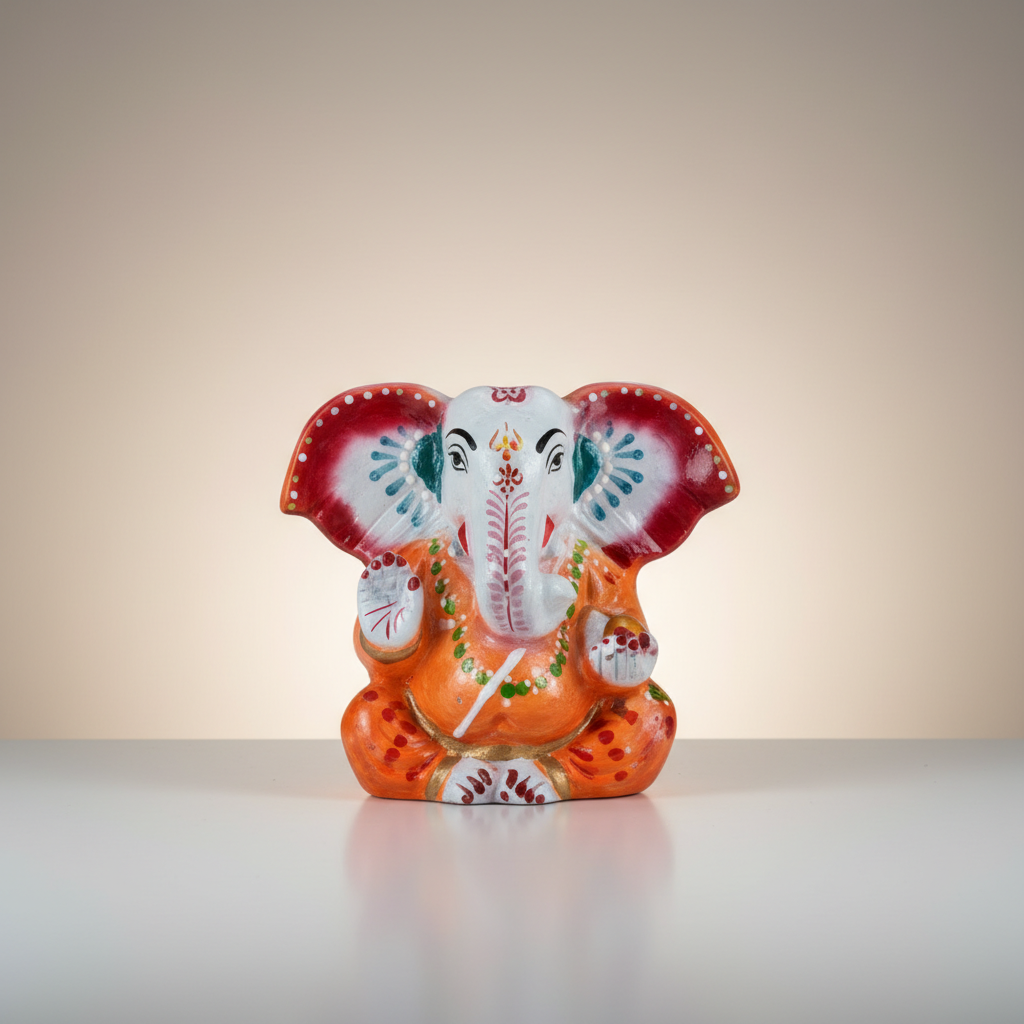 Painted Ganesh Murti – Aluminium Vinayagar Statue / Big Ear Ganesha Idol for Pooja (3 x 3.25 Inches) - Retail Maharaj