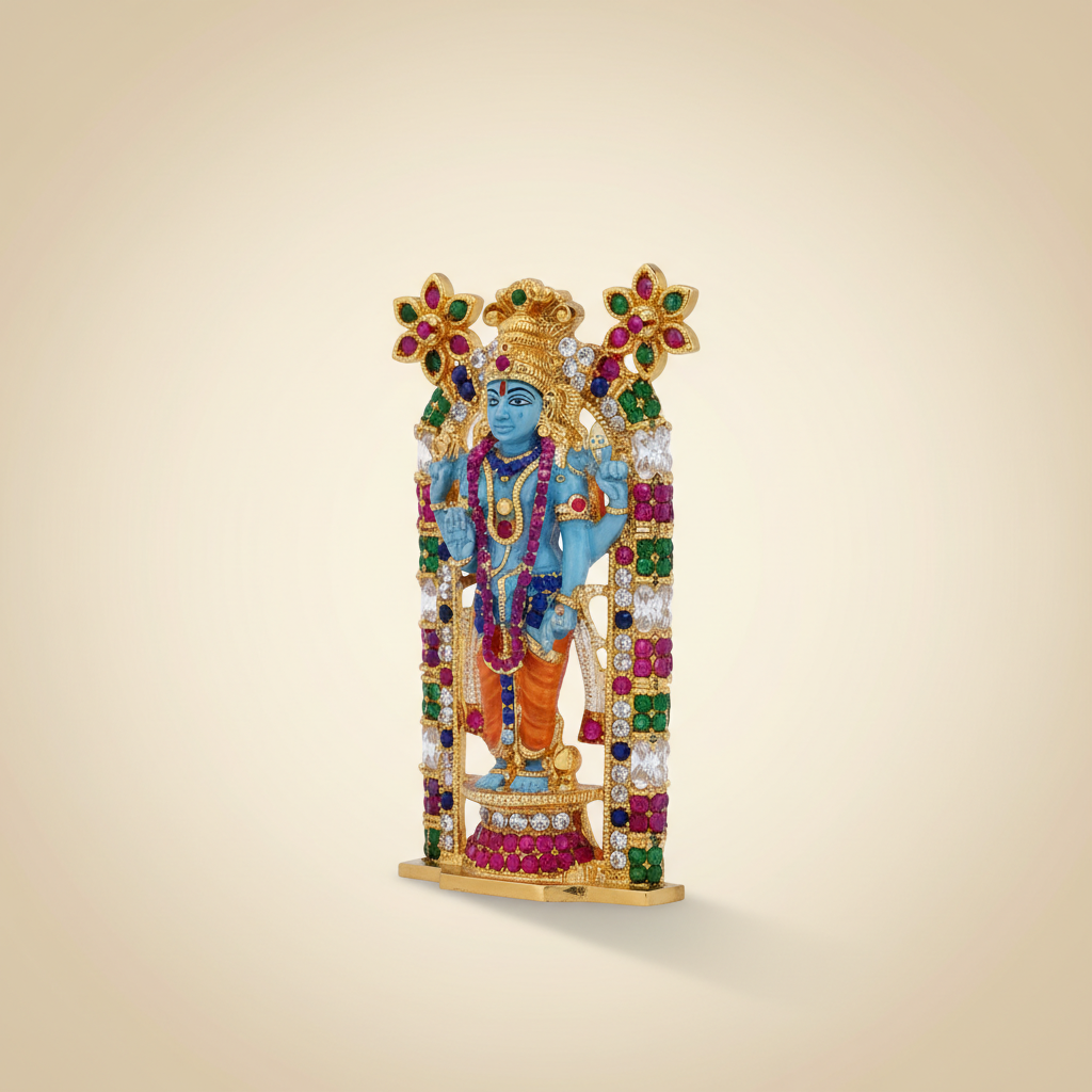 Guruvayurappan Idol – Metal & Coloured Guruvayurappan Statue for Worship & Table Top (3.75 x 2 Inches) - Retail Maharaj