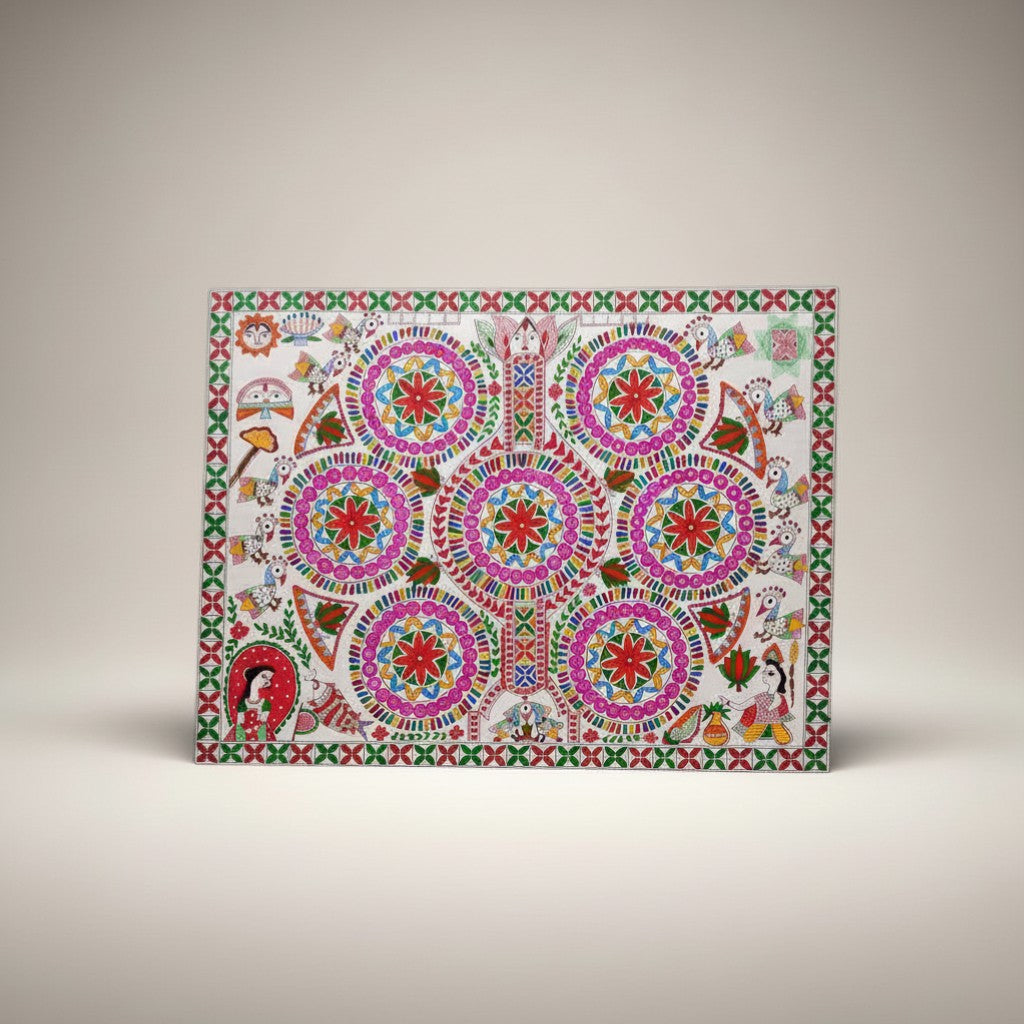 Handmade Kohbar Madhubani Painting | Traditional Mithila Wedding Art Indian Folk Wall Decor - Retail Maharaj