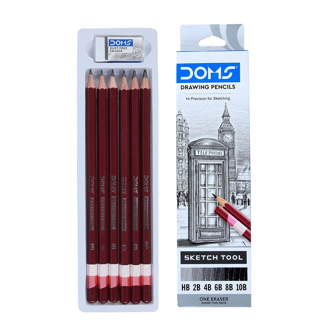 DOMS Graphite Drawing and Sketching Pencil Set with Eraser for Artists and Students - Retail Maharaj