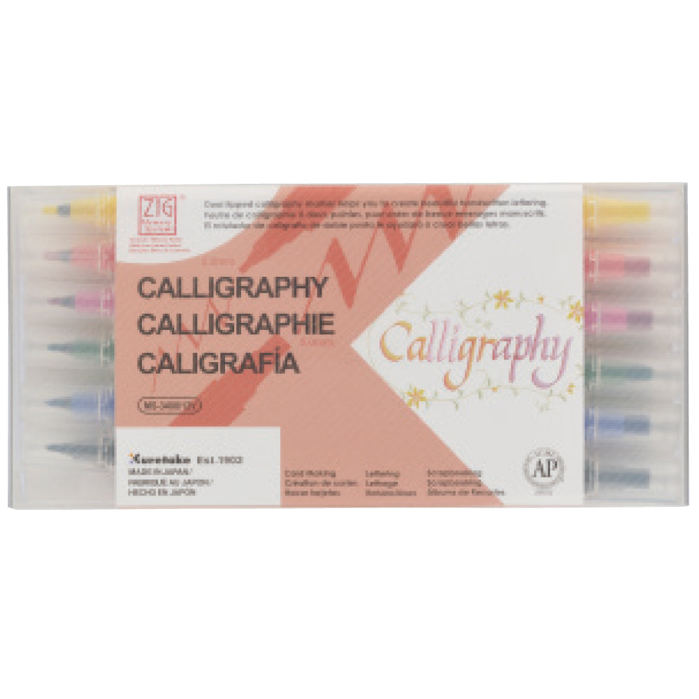 ZIG Memory System Calligraphy Dual Tip Pen Set – 4 8 or 12 Colours (MS 3400) - Retail Maharaj