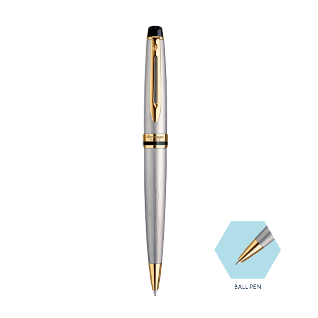 Waterman Expert Stainless Steel Gold Trim Ball Pen - Retail Maharaj