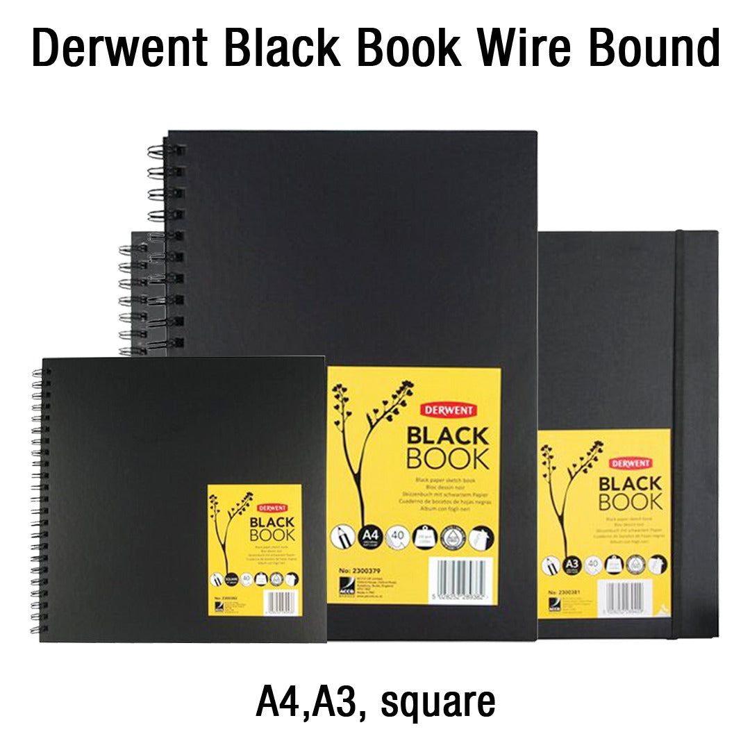 Derwent Black Book Wire Bound Hardback Sketchbook 200 GSM Black Paper - Retail Maharaj