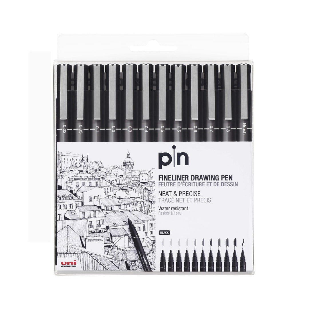 Uni Pin Fine Liner Marker Set Waterproof Black Ink Drawing Pens - Retail Maharaj