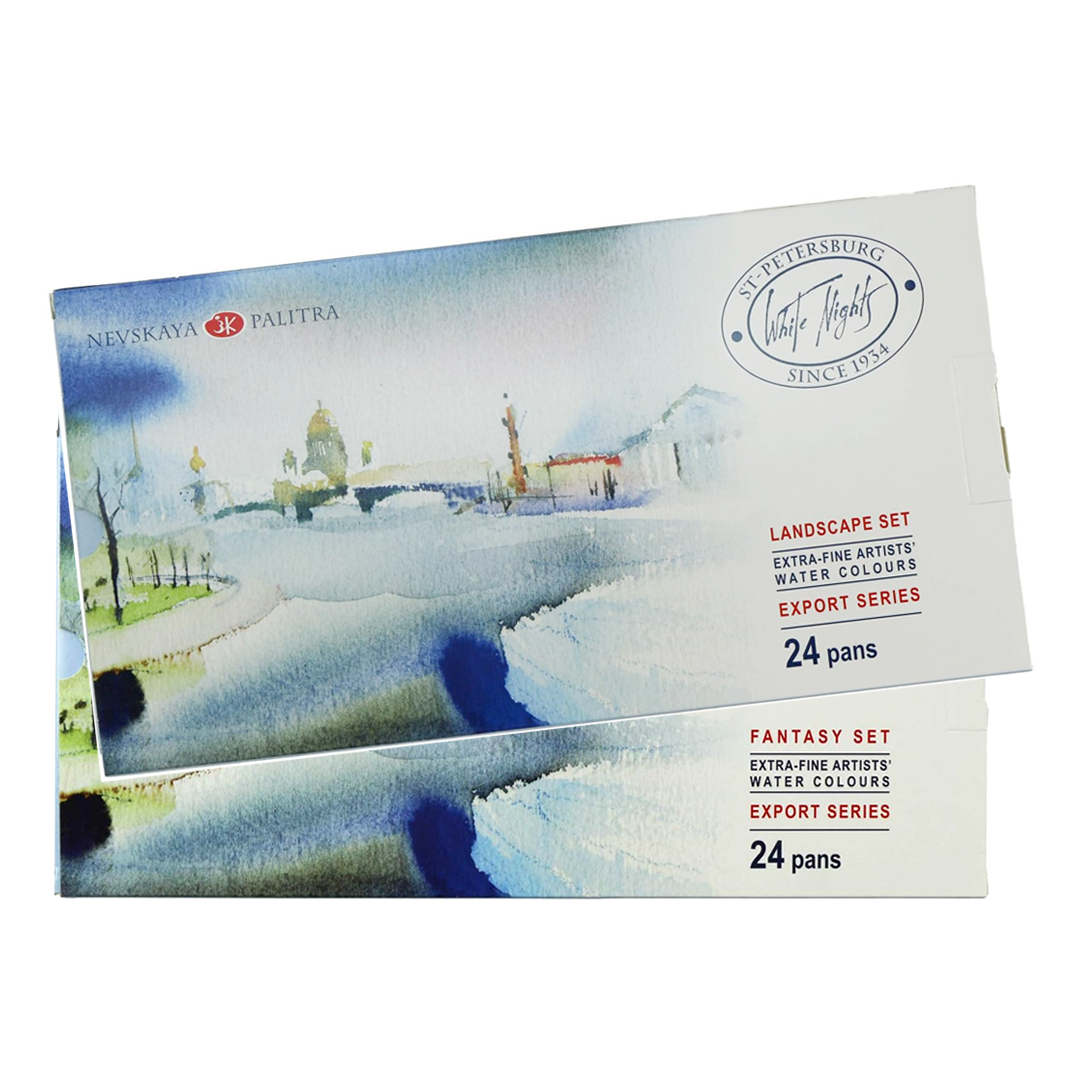 White Night Artists Watercolour Fantasy & Landscape Set of 24 Whole Pans Plastic Box - Retail Maharaj