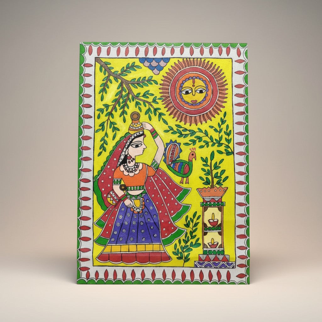 Handmade Madhubani Painting – Village Scene | Mithila Art Traditional Indian Folk Wall Decor - Retail Maharaj