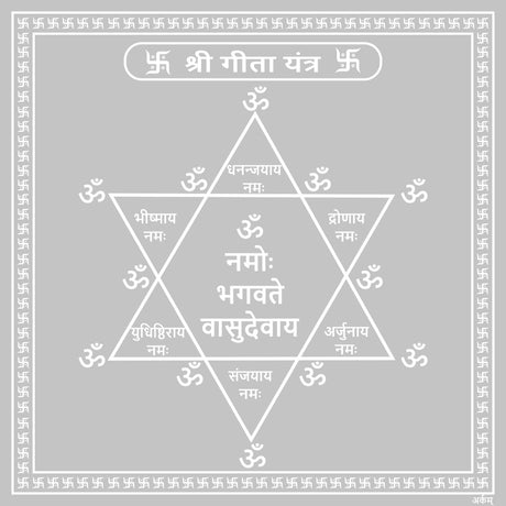 Arkam Gita Yantra / Geeta Yantra - Silver Plated Copper - (6 x 6 inches, Silver) - Retail Maharaj