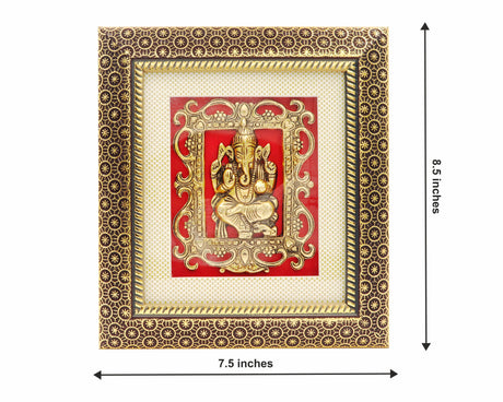 ARKAM Ganesh Frame/ Ganesh Metal Idol in framing/ Ganesh Photo Metal (Size: 8.5 x 7.5 inches, Color: Antique Golden) - Retail Maharaj