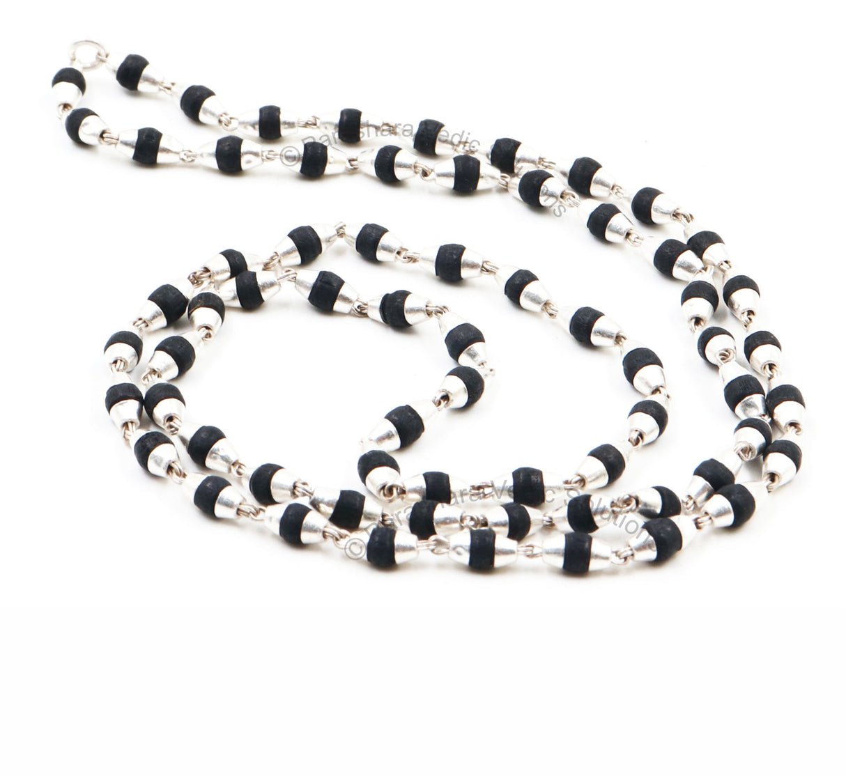 Arkam Black Tulsi Mala with Silver Capping/ Silver Tulsi Mala for Men and Women/ Tulsi mala Silver Cap Original (Size: 3mm, Length: 24 inches) - Retail Maharaj