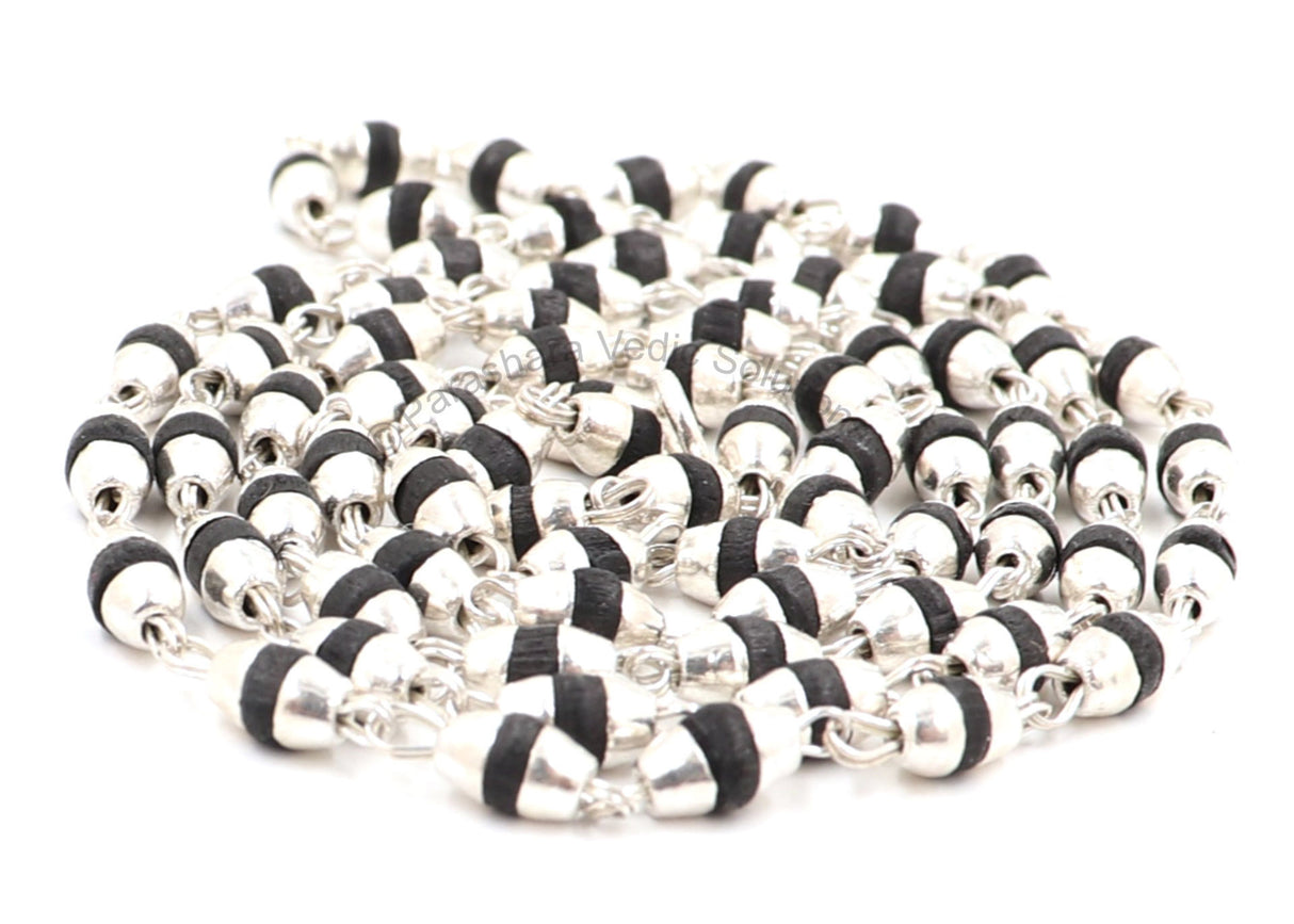 Arkam Black Tulsi Mala with Silver Capping/ Silver Tulsi Mala for Men and Women/ Tulsi mala Silver Cap Original (Size: 3mm, Length: 24 inches) - Retail Maharaj
