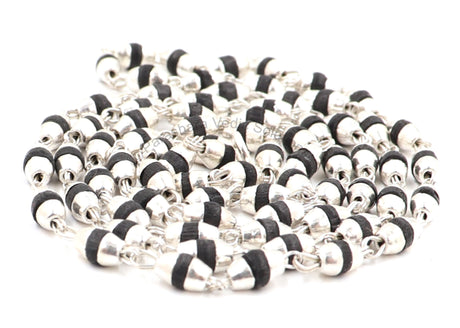 Arkam Black Tulsi Mala with Silver Capping/ Silver Tulsi Mala for Men and Women/ Tulsi mala Silver Cap Original (Size: 3mm, Length: 24 inches) - Retail Maharaj