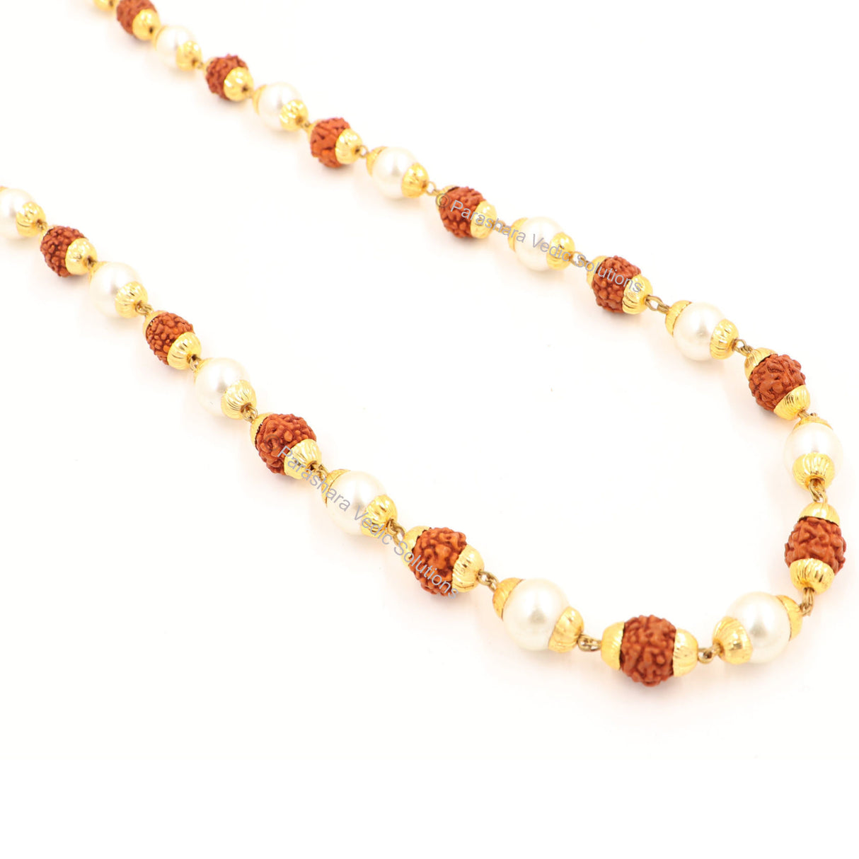 Arkam Rudraksh Pearl Mala/ 100% Natural Rudraksha and Pearl Mala with Gold Metal Capping/ Original Rudraksha Pearl Rosary/ Rudraksh Moti Mala/ Rudraksha Moti Rosary (Size: 8mm, Beads: 54+1, Length: 32 inches) - Retail Maharaj