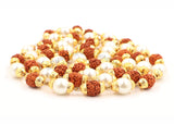 Arkam Rudraksh Pearl Mala/ 100% Natural Rudraksha and Pearl Mala with Gold Metal Capping/ Original Rudraksha Pearl Rosary/ Rudraksh Moti Mala/ Rudraksha Moti Rosary (Size: 8mm, Beads: 54+1, Length: 32 inches) - Retail Maharaj