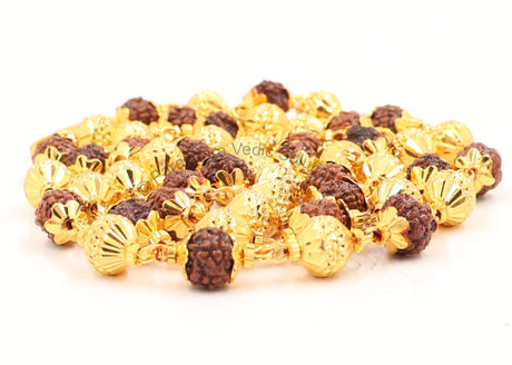 Arkam Rudraksh Mala with Gold Metal Capping/ Fancy Rudraksh Mala for Men and Women/ Stylish Rudraksha mala Yellow Cap/ Rudraksh Mala 6mm Original(Size: 6mm, Length: 24 inches) - Retail Maharaj