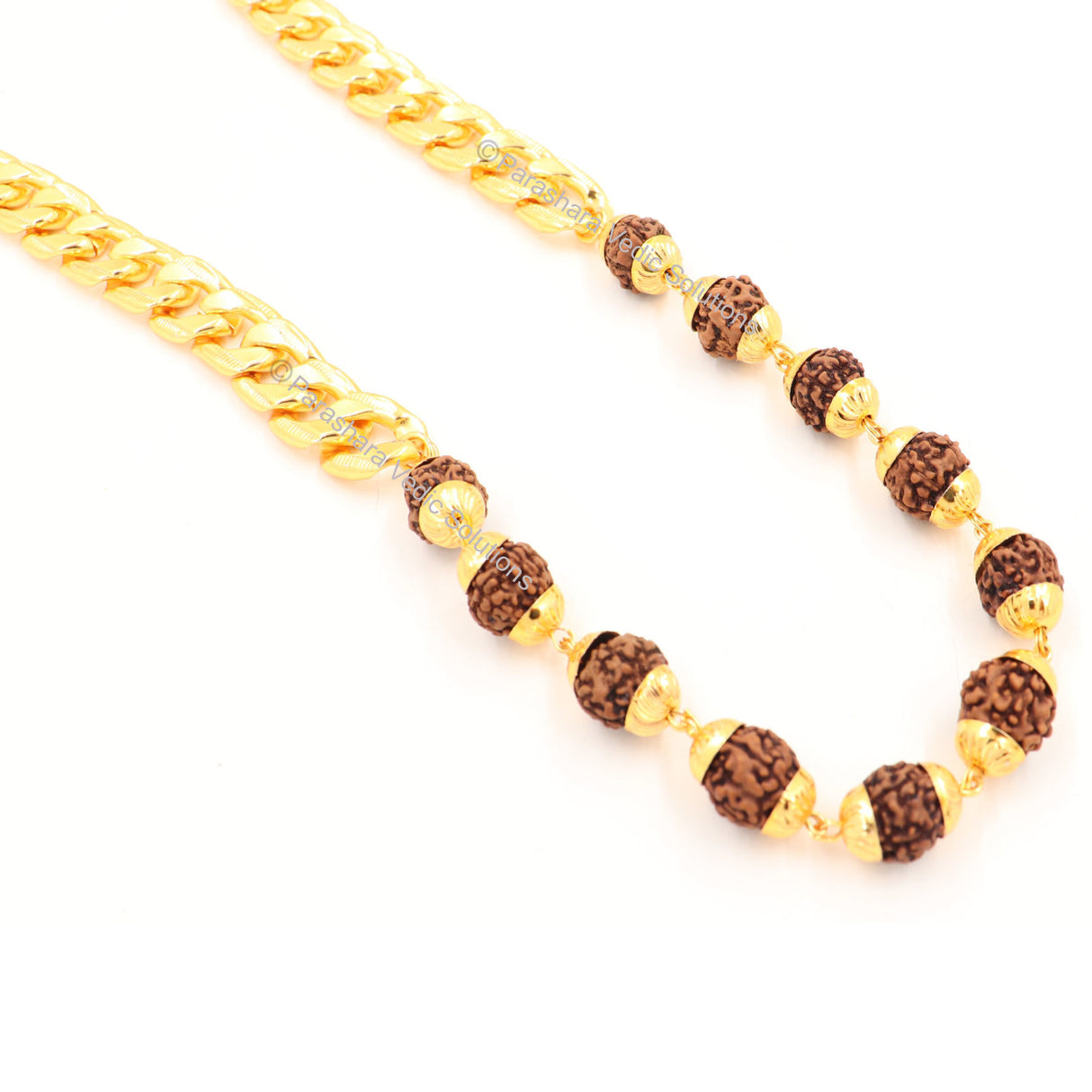 Arkam Rudraksh Mala with Gold Metal Capping and Chain/ Fancy Rudraksh Mala for Men/ Stylish Rudraksha mala Yellow Cap/ Rudraksh Mala 10mm Original (Size: 10mm, Length: 24 inches) - Retail Maharaj