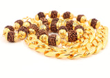 Arkam Rudraksh Mala with Gold Metal Capping and Chain/ Fancy Rudraksh Mala for Men/ Stylish Rudraksha mala Yellow Cap/ Rudraksh Mala 10mm Original (Size: 10mm, Length: 24 inches) - Retail Maharaj