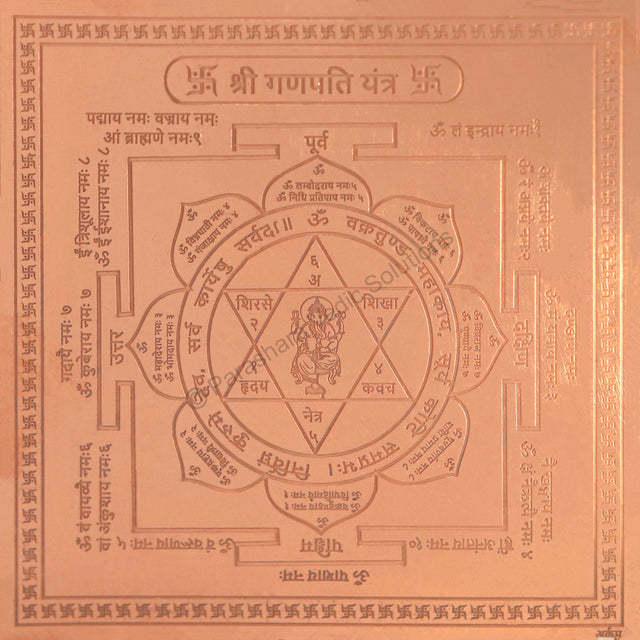 Arkam Ganpati Yantra / Ganesh Yantra - Copper - (4 x 4 inches, Brown) - Retail Maharaj