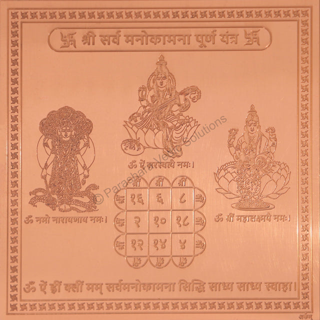 Arkam Sarva Manokamna Puran Yantra / Sarva Manokamana Prapti Yantra - Copper - (4 x 4 inches, Brown) - Retail Maharaj