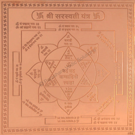 Arkam Saraswati Yantra / Sarasvati Yantra - Copper - (4 x 4 inches, Brown) - Retail Maharaj