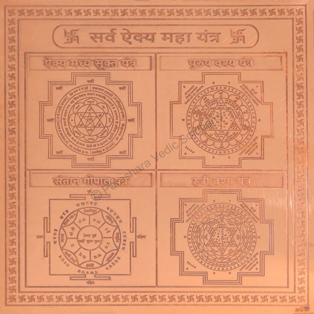 Arkam Sarva Aikya Maha Yantra - Copper - (4 x 4 inches, Brown) - Retail Maharaj