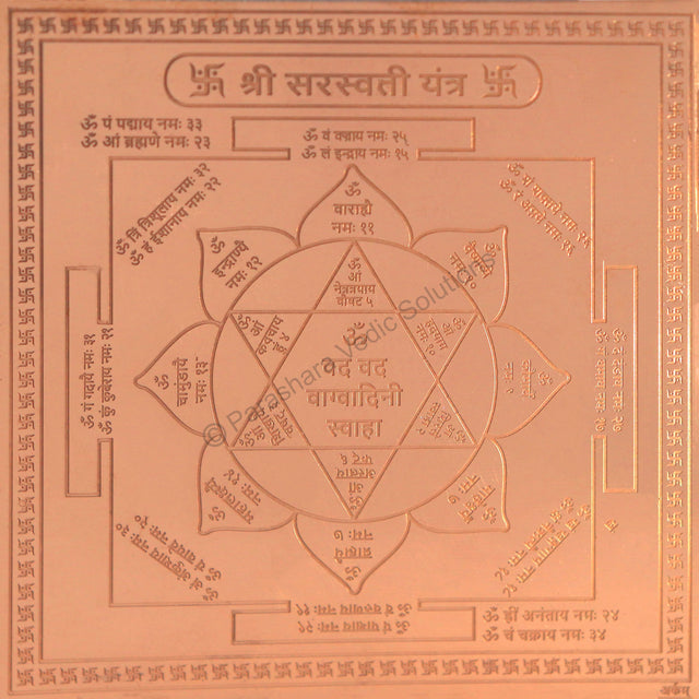 Arkam Saraswati Yantra / Sarasvati Yantra - Copper - (6 x 6 inches, Brown) - Retail Maharaj