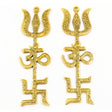ARKAM Swastik Om Trishul Trishakti Yantra / Metal Trishakti / Tri Shakti - Set of 2 (Size: 8 inches, Antique Golden) - Retail Maharaj
