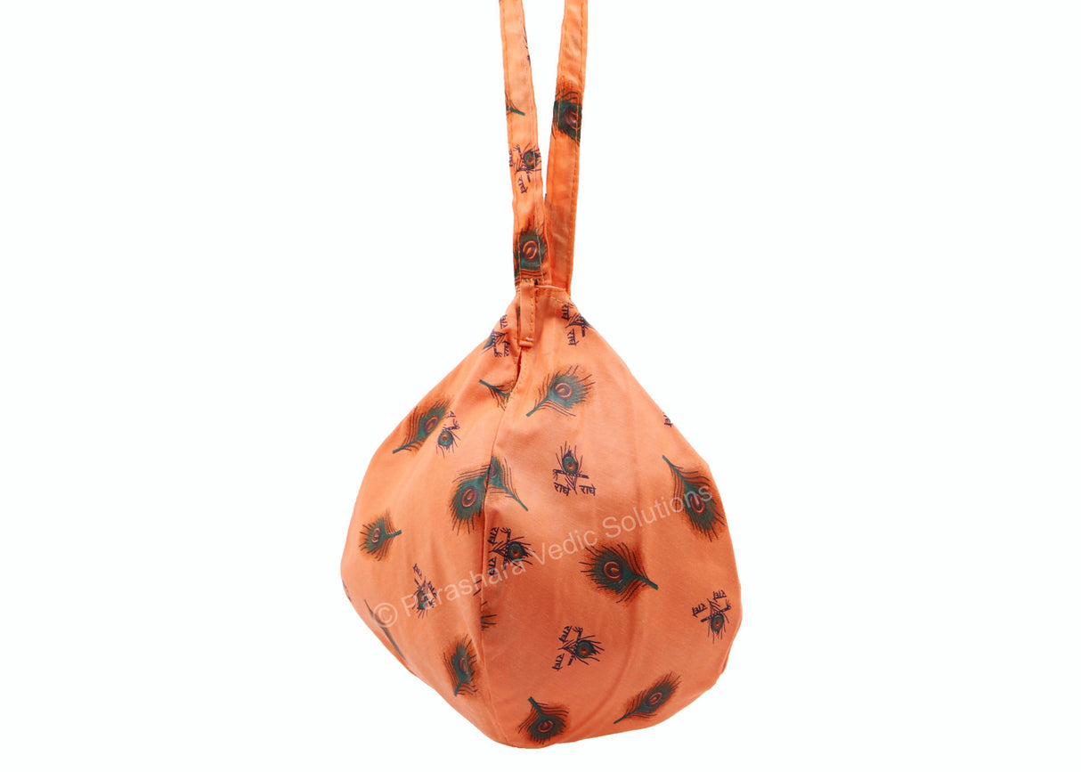 ARKAM Gaumukhi/ Gomukhi Jholi/ Peacock Print Chanting Bag/ Japa Bag/ Jaap Bag/ Mala Jap Bag with Zip lock for Mala - Set of 2 (Color: Peach) - Retail Maharaj
