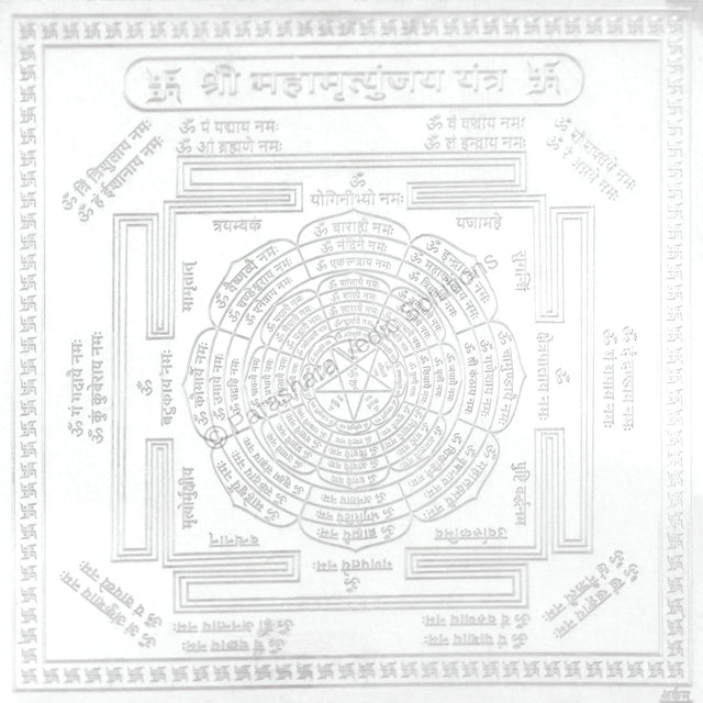 Arkam Maha Mrityunjai Yantra - Silver Plated Copper - (4 x 4 inches, Silver) - Retail Maharaj